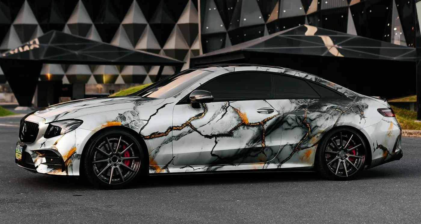 Marble Mercedes custom wrap designed and printed by JUST GRAPHICS in Dubai and installed in Thailand