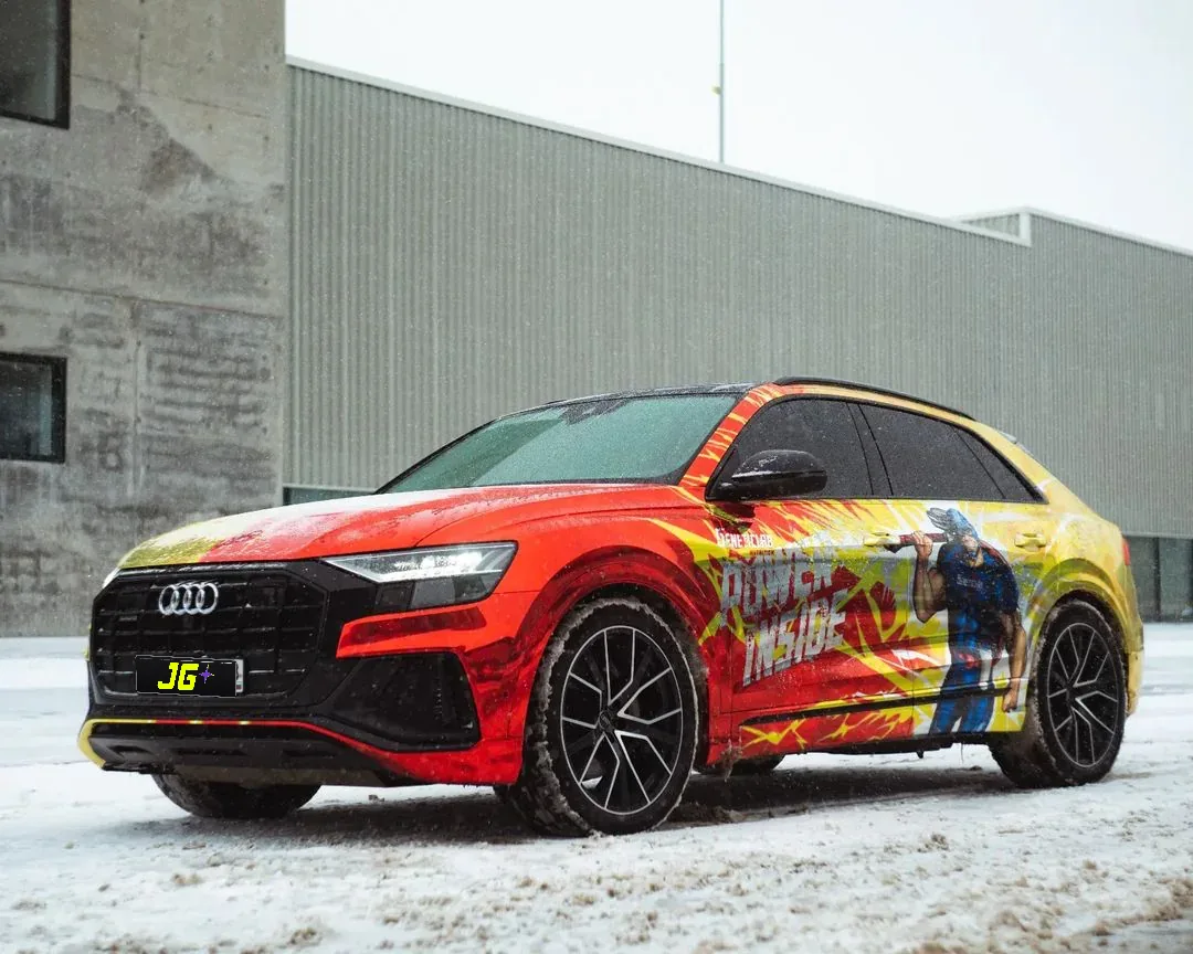 Audi with a custom illustrated Iron Man graphic package